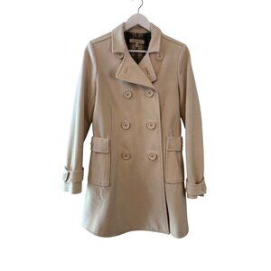 See By Chloe Wool Blend Double-Breasted Peacoat Ivory w Green Plaid Lining Sz 4